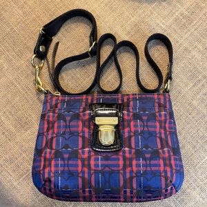 Coach Blue Poppy Tartan Cross Body Bag